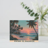 Vibrant Painterly Tropical Beach Sunset Feestdagenkaart (Staand voorkant)