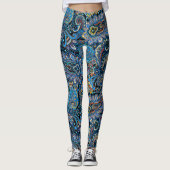 Vibrant Paisley Pattern in Blue on Black Leggings (Voorkant)