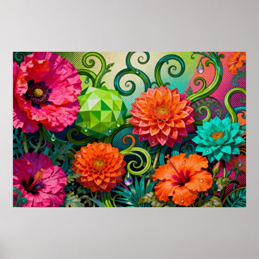 Vibrant Paper Flower Bouquet - Colorful Artistic  Poster (Voorkant)