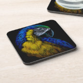Vibrant Parrot Onderzetter Set | Blauwe papegaai p (Linkerzijde)