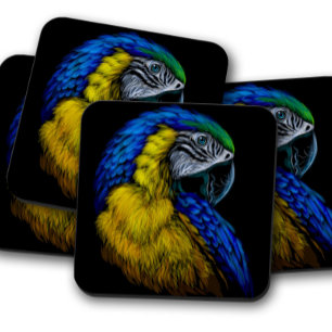 Vibrant Parrot Onderzetter Set   Blauwe papegaai p