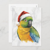 Vibrant Parrot Portrait in Santa Hat Feestdagenkaart (Voorkant / Achterkant)