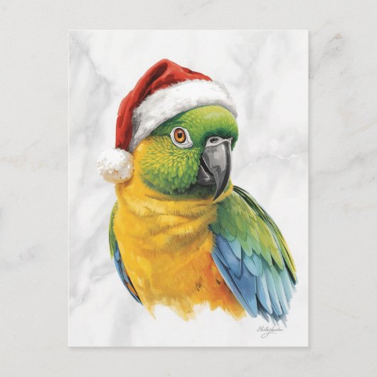 Vibrant Parrot Portrait in Santa Hat Feestdagenkaart (Voorkant)
