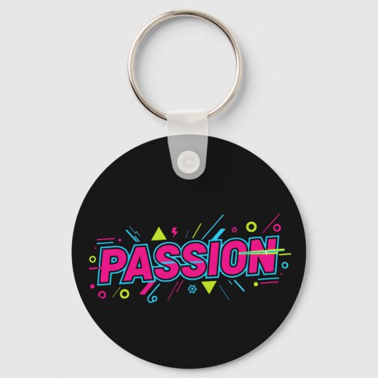 Vibrant Passion Typography - Retro 90s Pop Art Aes Sleutelhanger (Voorkant)