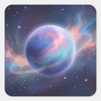 Vibrant Pastel Glowing Galaxy Planet Vierkante Sticker