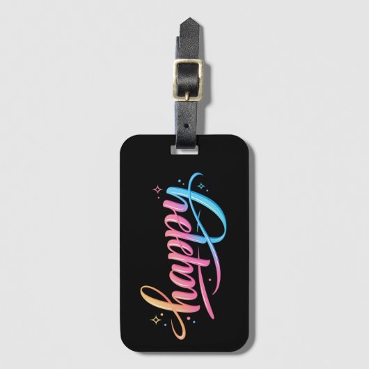 Vibrant Pastel Gradient HAPPY Typography - Modern Bagagelabel (Voorkant (verticaal))