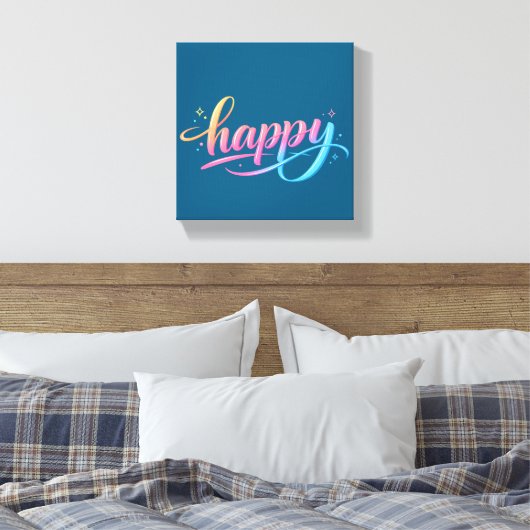 Vibrant Pastel Gradient HAPPY Typography - Modern  Canvas Afdruk (Insitu (Slaapkamer))