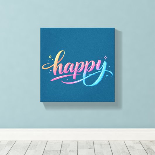 Vibrant Pastel Gradient HAPPY Typography - Modern Canvas Afdruk (Insitu (Houten vloer))