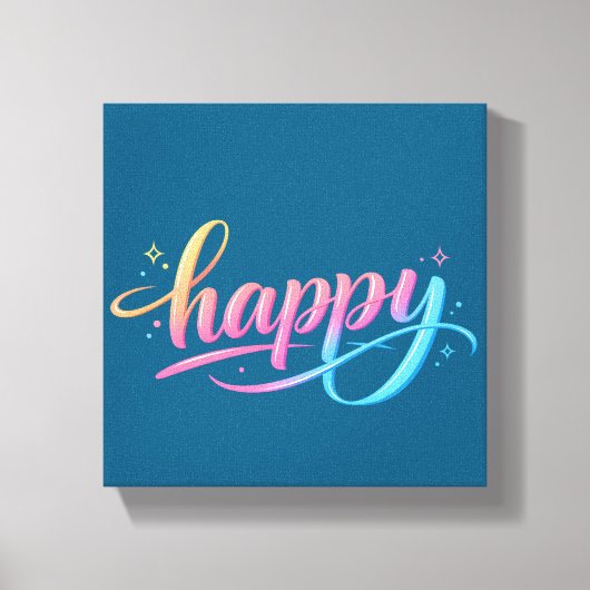 Vibrant Pastel Gradient HAPPY Typography - Modern Canvas Afdruk (Voorkant)