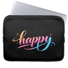 Vibrant Pastel Gradient HAPPY Typography - Modern Laptop Sleeve