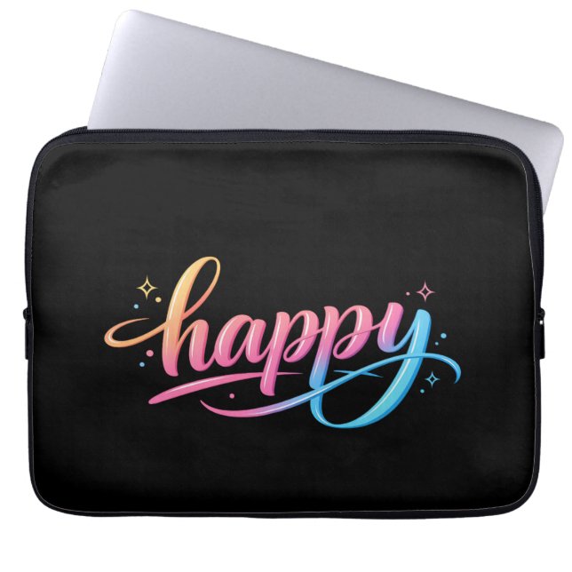 Vibrant Pastel Gradient HAPPY Typography - Modern  Laptop Sleeve (Voorkant)