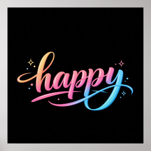 Vibrant Pastel Gradient HAPPY Typography - Modern  Poster (Voorkant)