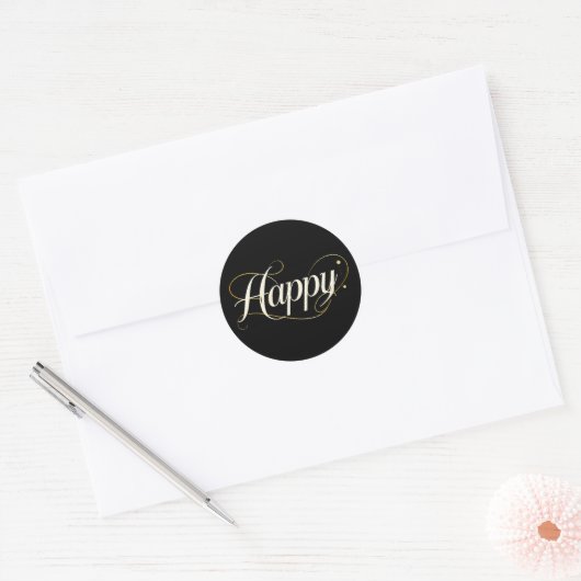 Vibrant Pastel Gradient HAPPY Typography - Modern  Ronde Sticker (Envelop)