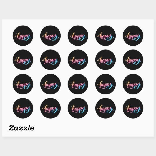Vibrant Pastel Gradient HAPPY Typography - Modern  Ronde Sticker (Vel)
