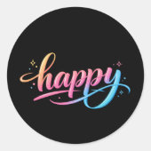 Vibrant Pastel Gradient HAPPY Typography - Modern  Ronde Sticker (Voorkant)