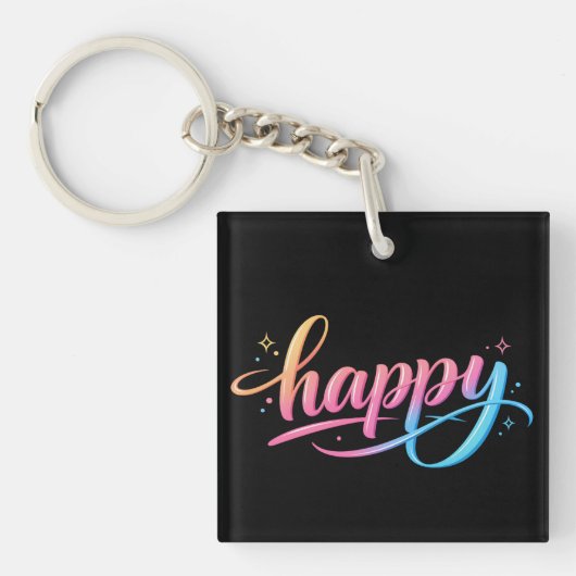 Vibrant Pastel Gradient HAPPY Typography - Modern Sleutelhanger (voorkant)