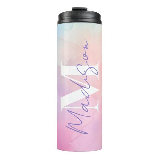 Vibrant Pastel Waterverf Naam Monogram Thermosbeker (Voorkant)