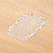 Vibrant Pastel Wildflowers Modern Wedding Acryl Uitnodigingen (Laagn)
