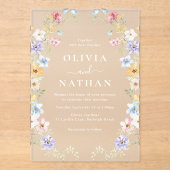 Vibrant Pastel Wildflowers Modern Wedding Acryl Uitnodigingen (Voorkant)