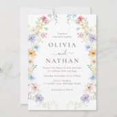 Vibrant Pastel Wildflowers Modern Wedding Kaart (Voorkant)