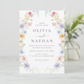 Vibrant Pastel Wildflowers Modern Wedding Kaart (Staand voorkant)
