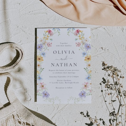 Vibrant Pastel Wildflowers Modern Wedding Kaart