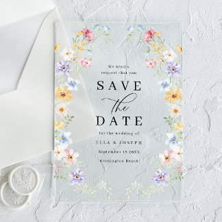 Vibrant Pastel Wildflowers Wedding Save The Date Acryl Uitnodigingen