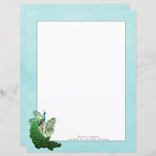 Vibrant Peacock | Blauwgroen papierblad (Voorkant / Achterkant)