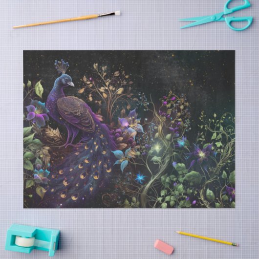 Vibrant Peacock en Floral-ontkoppeling Tissuepapier (Craft)