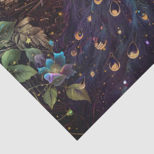 Vibrant Peacock en Floral-ontkoppeling Tissuepapier (Detail)