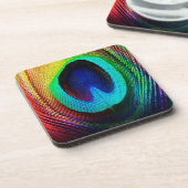 Vibrant Peacock Feather Bier Onderzetter (Linkerzijde)