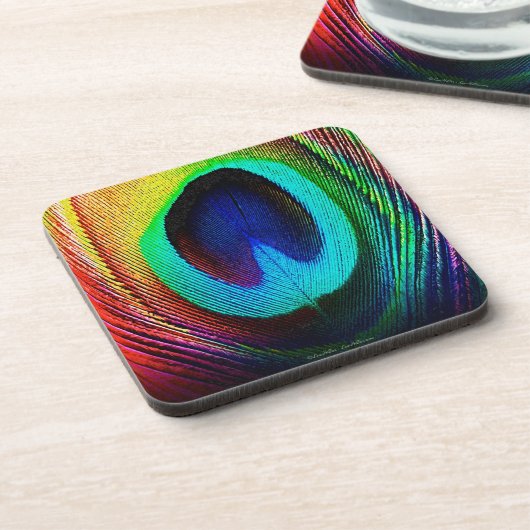 Vibrant Peacock Feather Bier Onderzetter (Linkerzijde)