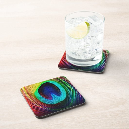 Vibrant Peacock Feather Bier Onderzetter (Rechterzijde)