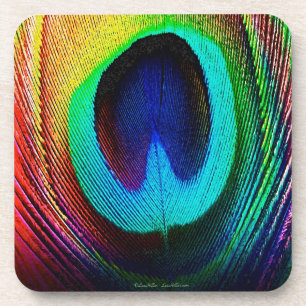 Vibrant Peacock Feather Bier Onderzetter