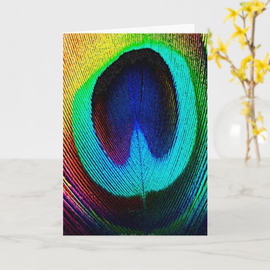 Vibrant Peacock Feather Kaart (Gele Bloem)