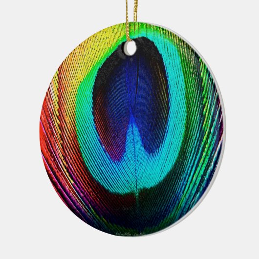 Vibrant Peacock Feather Keramisch Ornament (Links)