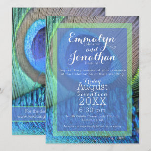 Vibrant Peacock Feather Moderne Invitation Kaart