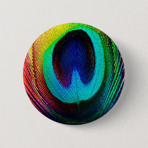 Vibrant Peacock Feather Ronde Button 5,7 Cm