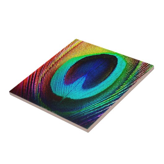 Vibrant Peacock Feather Tegeltje (Zijkant)
