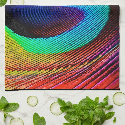 Vibrant Peacock Feather Theedoek (Gevouwen)