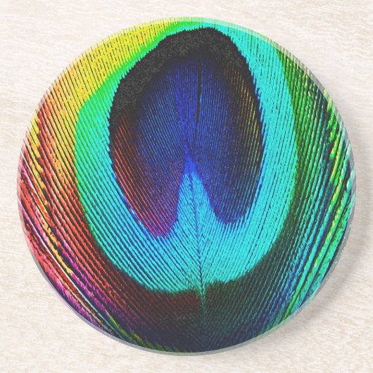 Vibrant Peacock Feather Zandsteen Onderzetter (Voorkant)