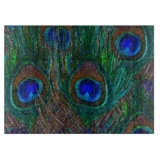 Vibrant Peacock Feathers Etching Style Decor Snijplank (Voorkant)