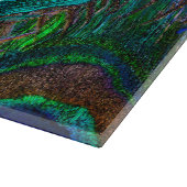 Vibrant Peacock Feathers Etching Style Decor Snijplank (Hoek)