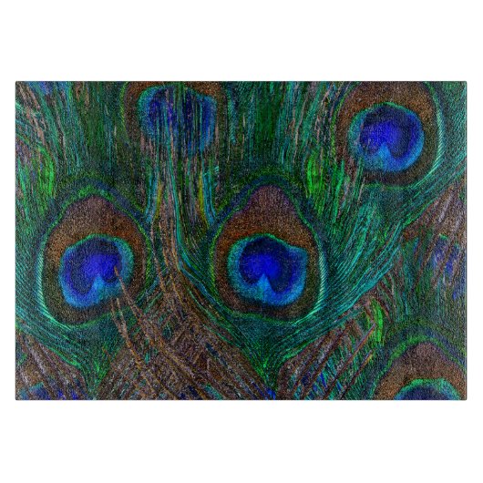 Vibrant Peacock Feathers Etching Style Decor Snijplank (Voorkant)