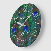 Vibrant Peacock Feathers Etching Style Dial on a Grote Klok (Hoek)