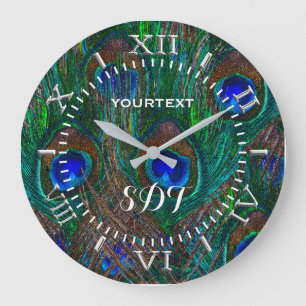 Vibrant Peacock Feathers Etching Style Dial on a Grote Klok