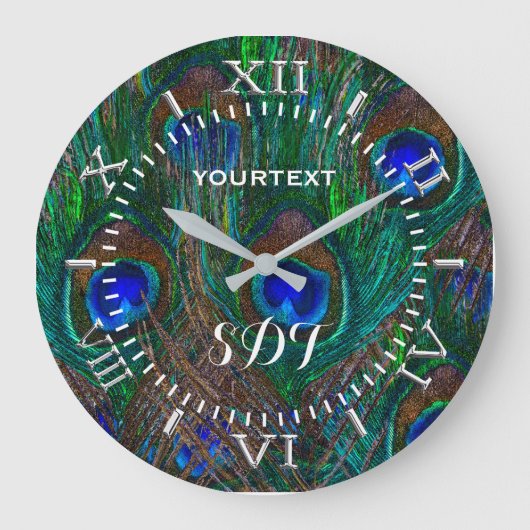Vibrant Peacock Feathers Etching Style Dial on a Grote Klok (Voorkant)