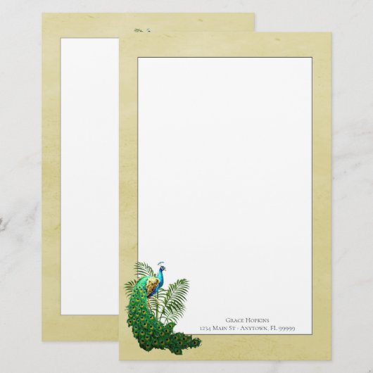 Vibrant Peacock | Gele bakkerij Briefpapier (Voorkant / Achterkant)