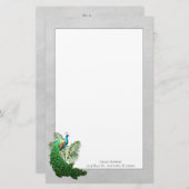 Vibrant Peacock | Grijze banketbakkerij Briefpapier (Voorkant / Achterkant)