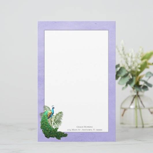 Vibrant Peacock | Lavender Stationery Briefpapier (Staand voorkant)